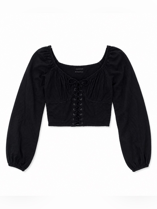 Urban Outfitters Tops - ☕️ Urban Outfitters Black Corset Lace-Up Puff Sleeve